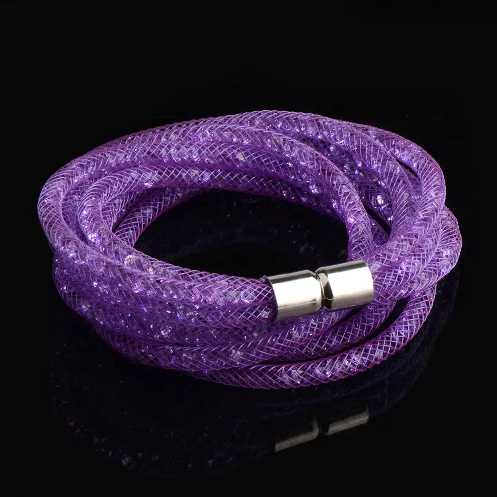 4 Layers Mesh Magnetic Clasp Double Wrap Crystal Bracelet
