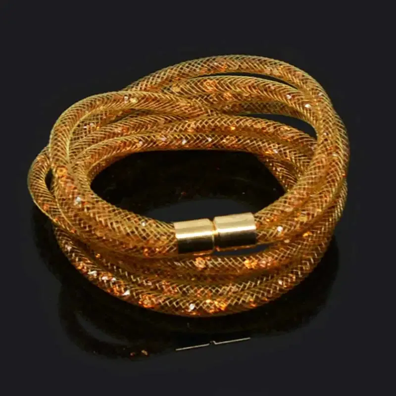 4 Layers Mesh Magnetic Clasp Double Wrap Crystal Bracelet