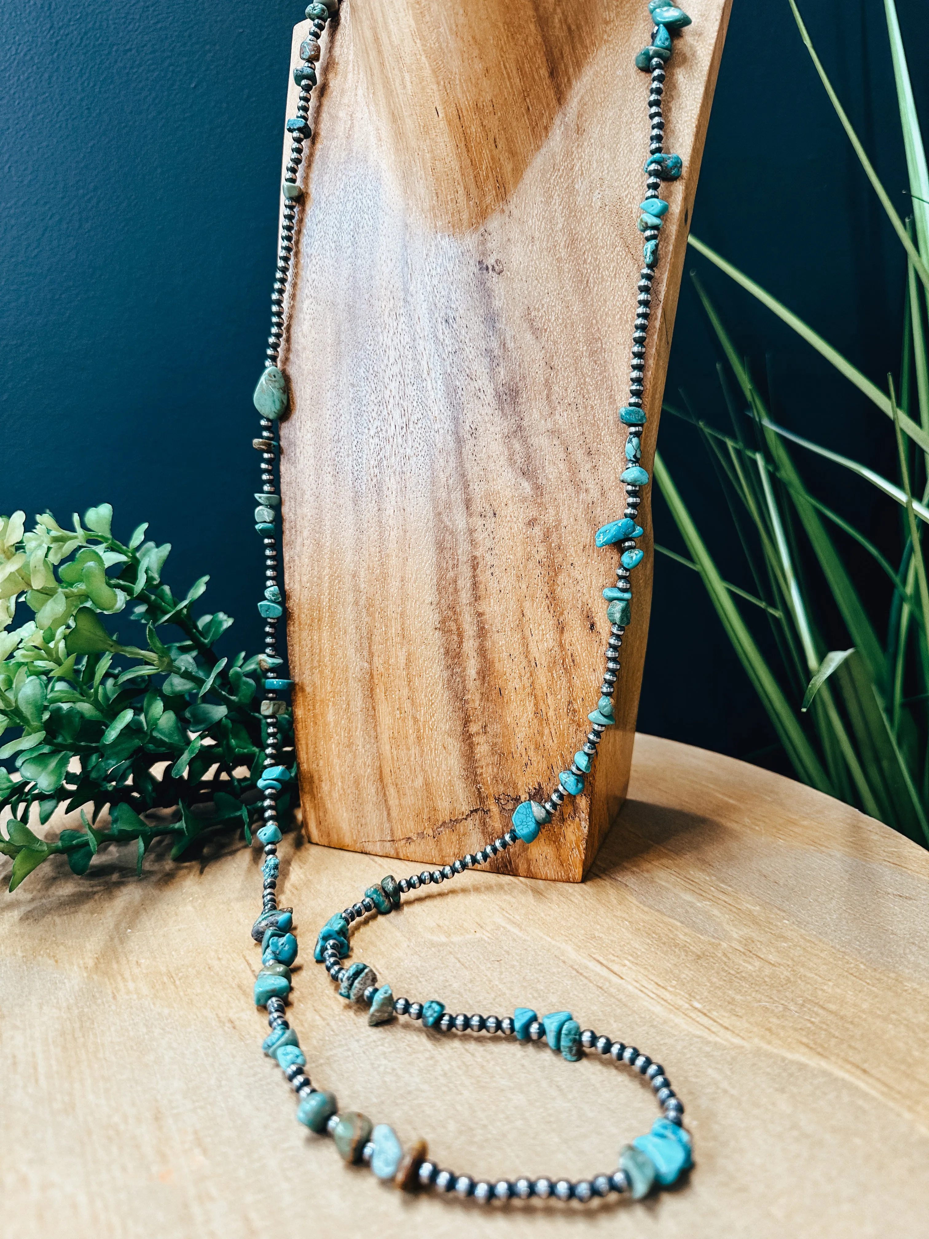 4MM 42" Turq Chip Necklace