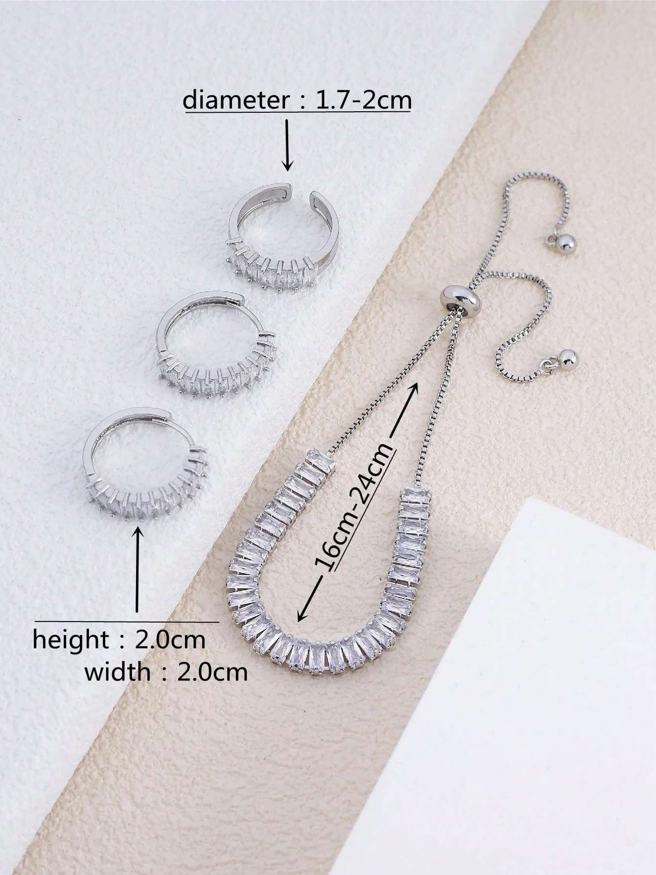 4pcs Cubic Zirconia Decor Jewelry Set  - Silver - FD ⚡