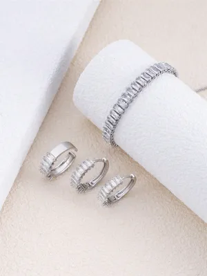 4pcs Cubic Zirconia Decor Jewelry Set  - Silver - FD ⚡