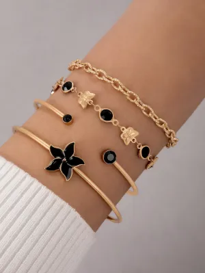4pcs/set Butterfly Decor Bracelet - Black