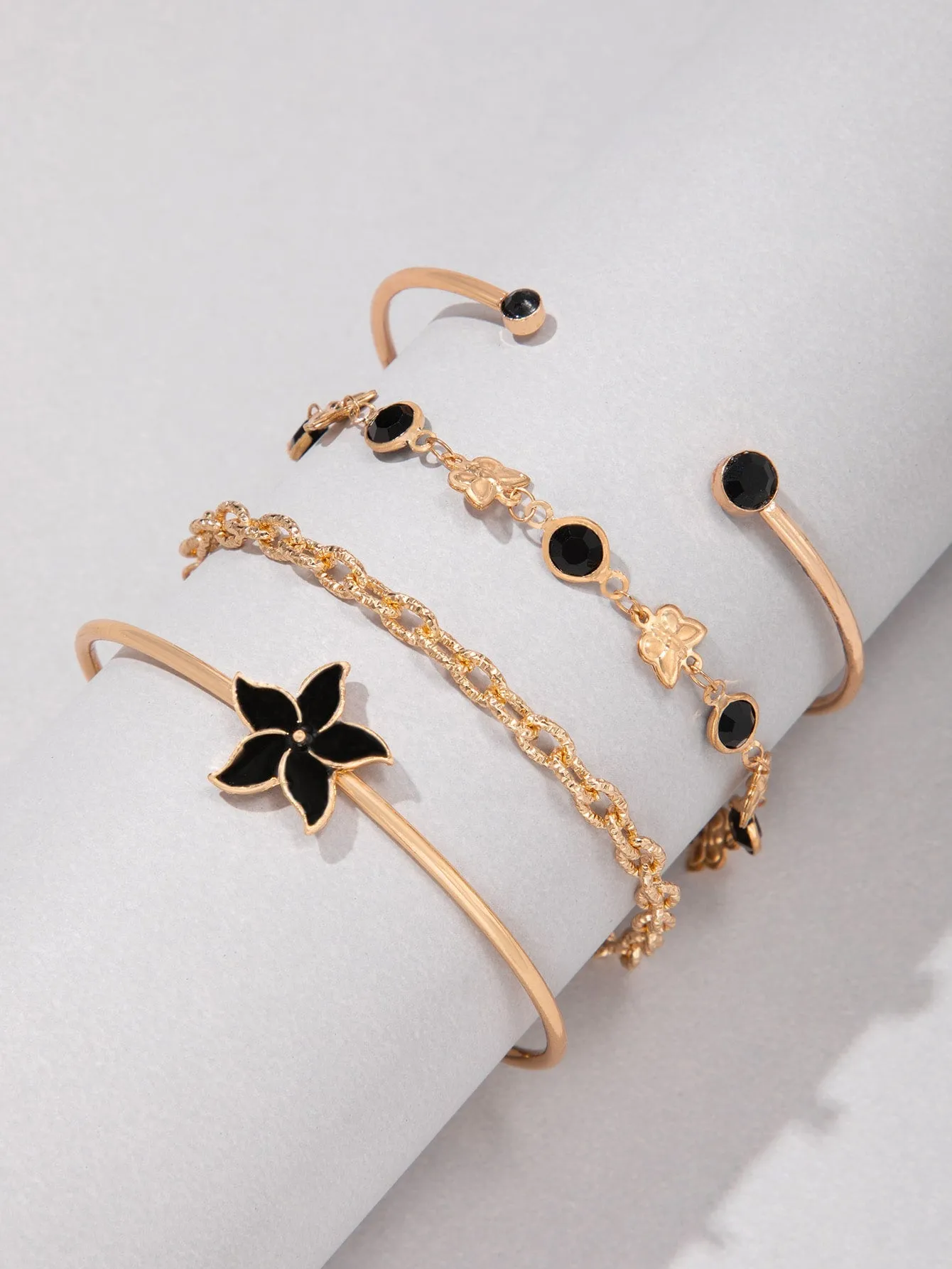 4pcs/set Butterfly Decor Bracelet - Black