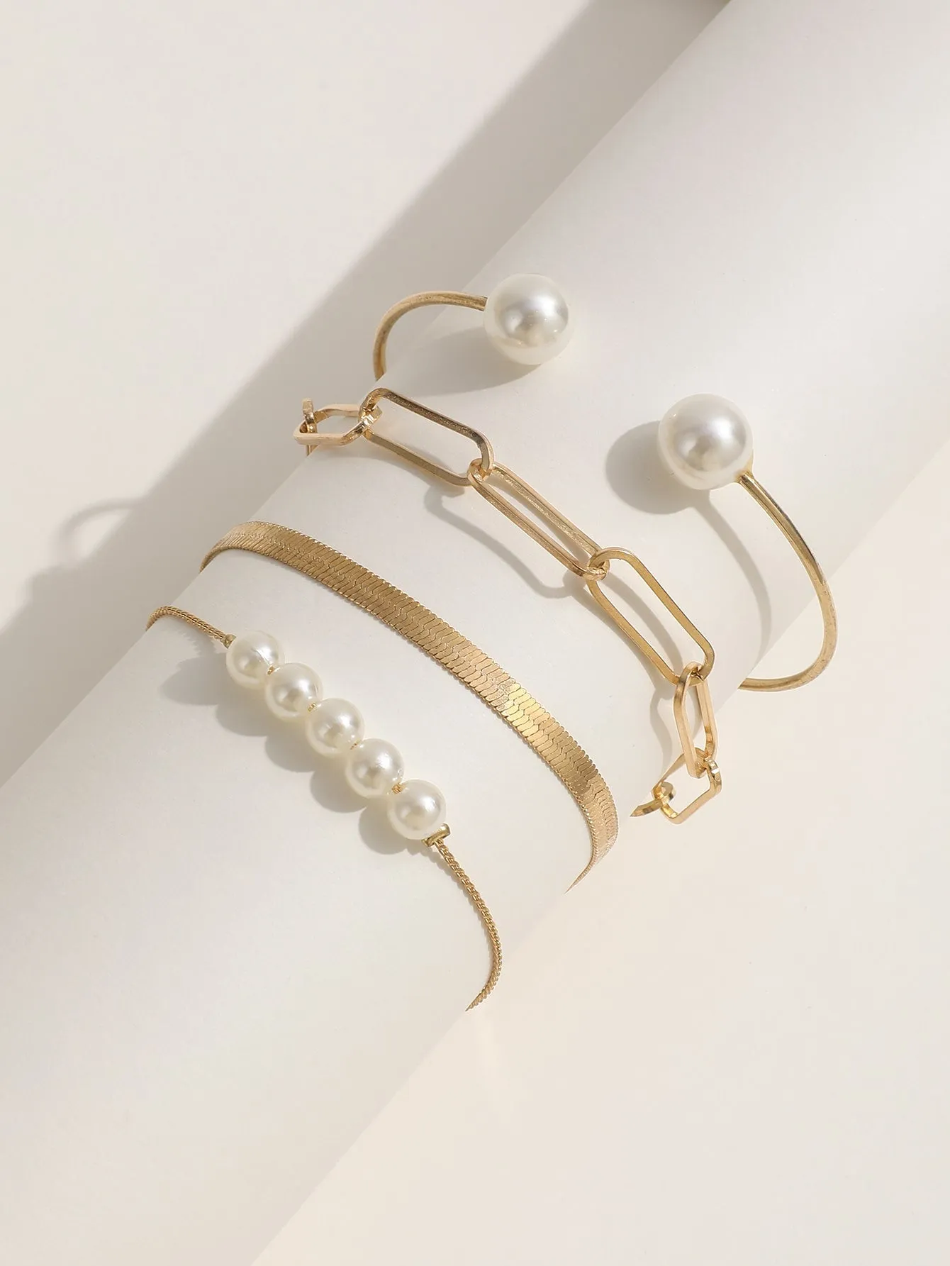 4pcs/set Faux Pearl Decor Bracelet - Gold