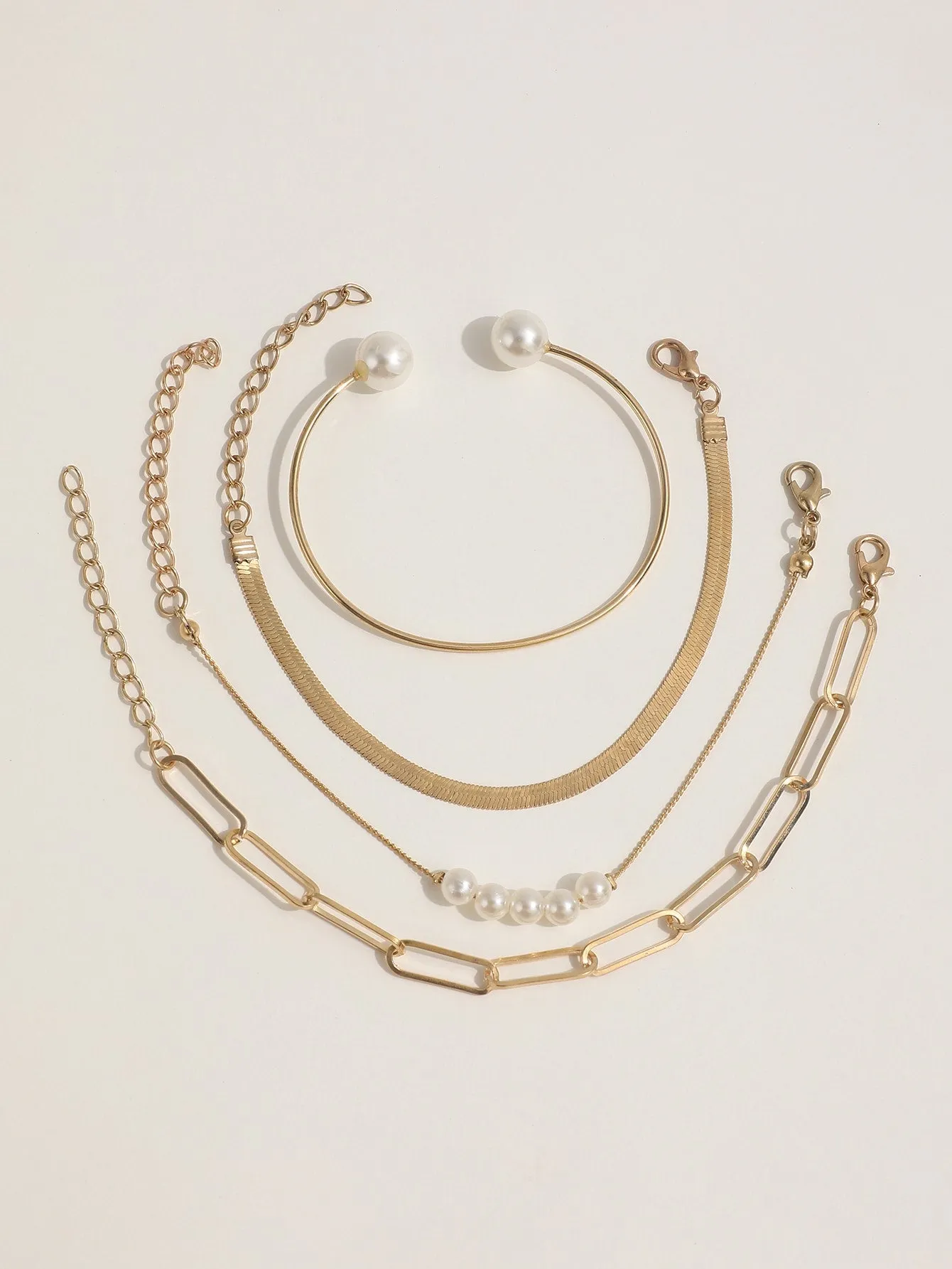 4pcs/set Faux Pearl Decor Bracelet - Gold
