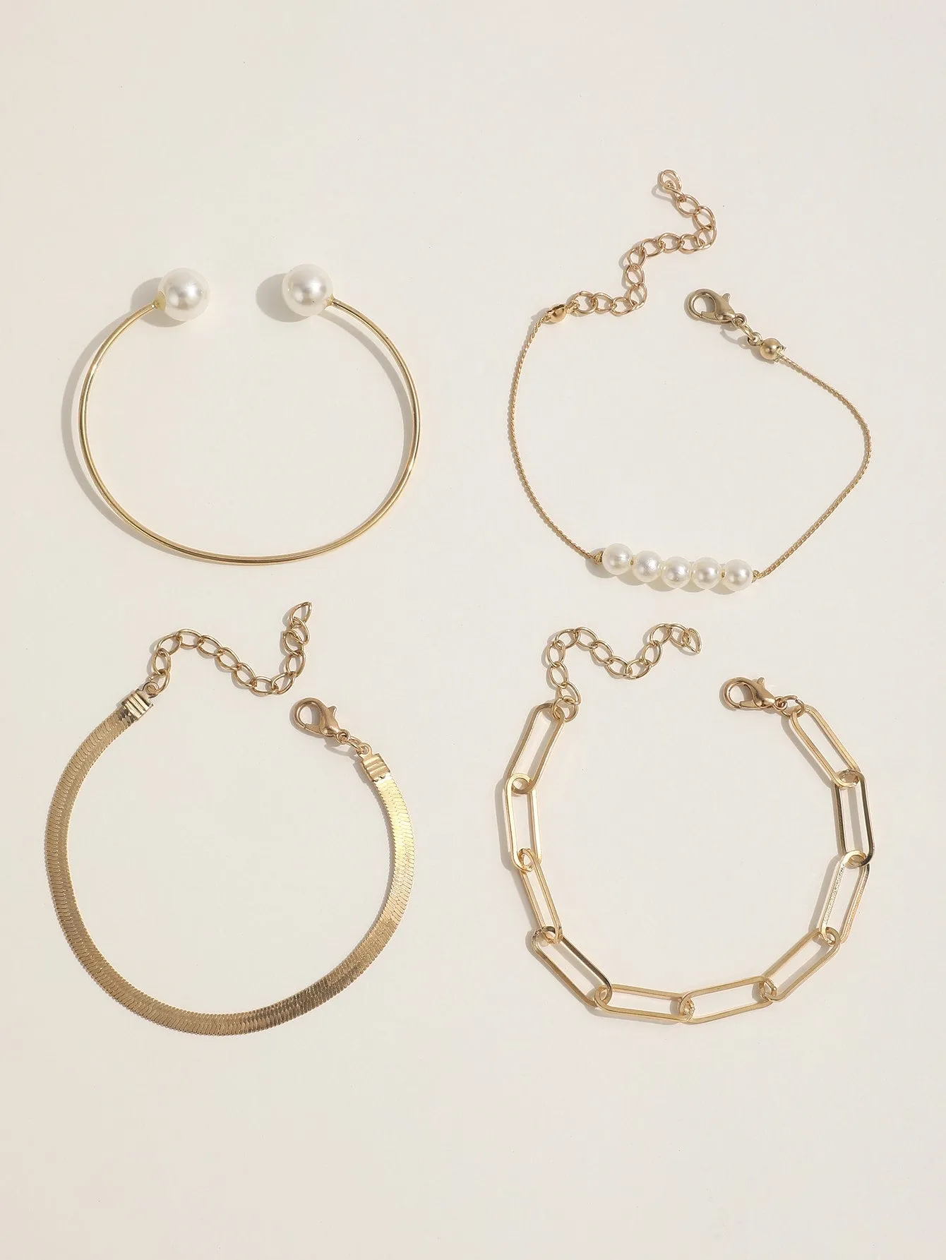 4pcs/set Faux Pearl Decor Bracelet - Gold