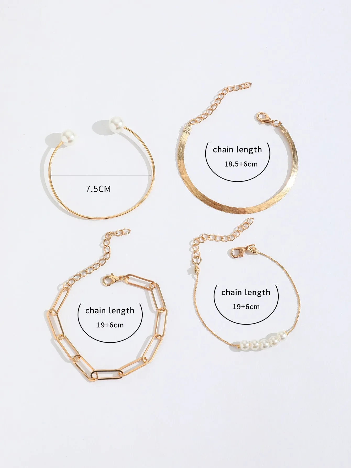 4pcs/set Faux Pearl Decor Bracelet - Gold