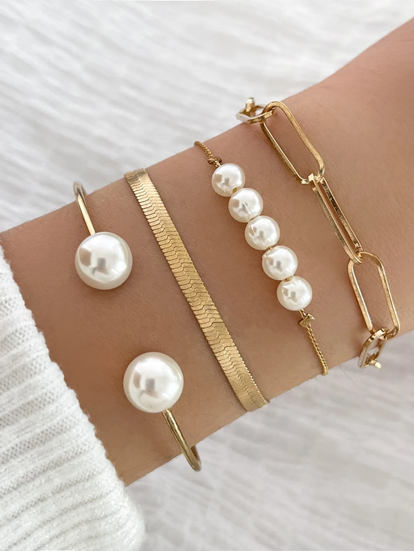 4pcs/set Faux Pearl Decor Bracelet - Gold