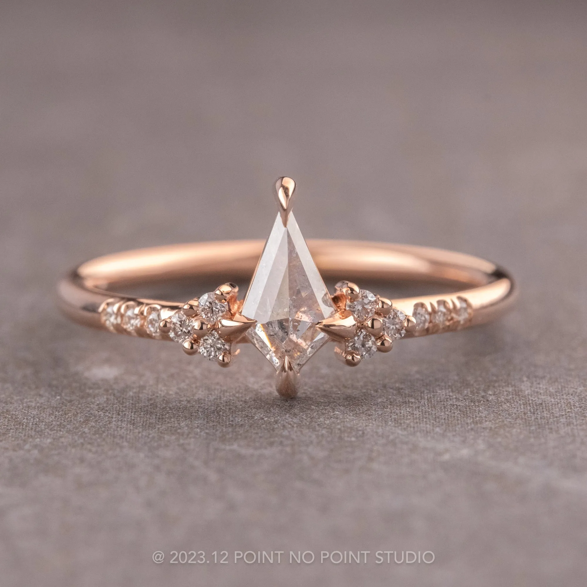.59 Carat Salt and Pepper Kite Diamond Engagement Ring, Quincy Setting, 14K Rose Gold