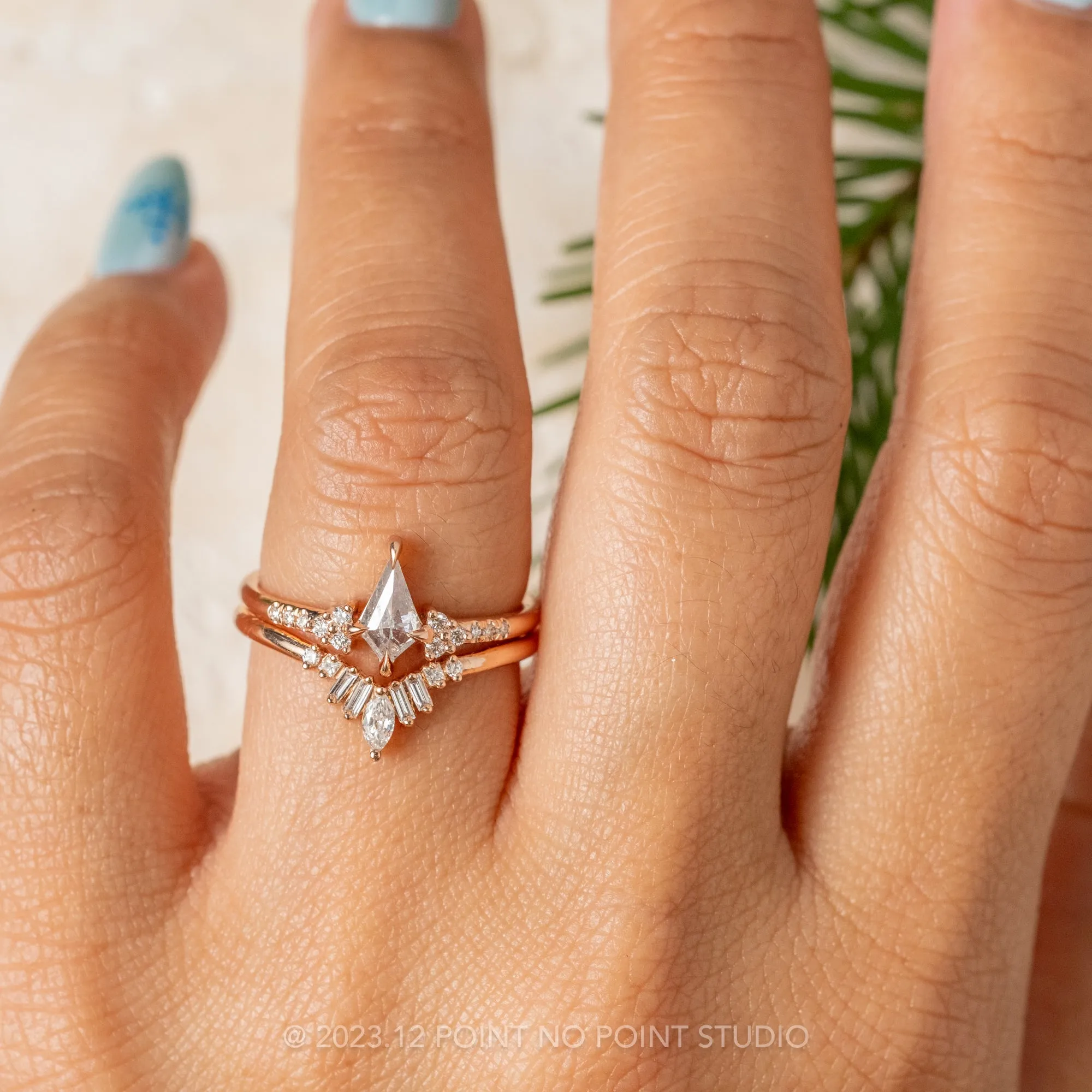 .59 Carat Salt and Pepper Kite Diamond Engagement Ring, Quincy Setting, 14K Rose Gold