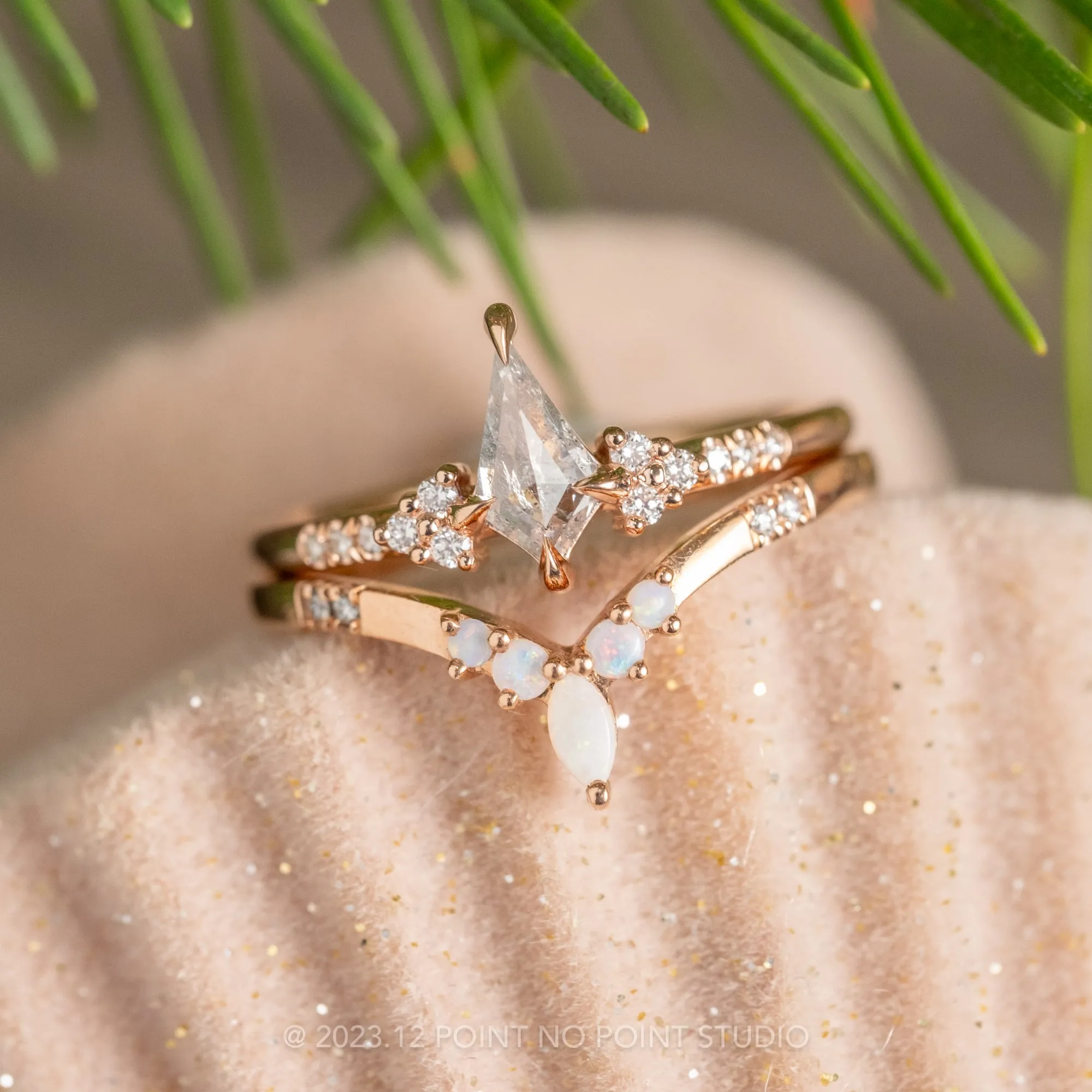 .59 Carat Salt and Pepper Kite Diamond Engagement Ring, Quincy Setting, 14K Rose Gold