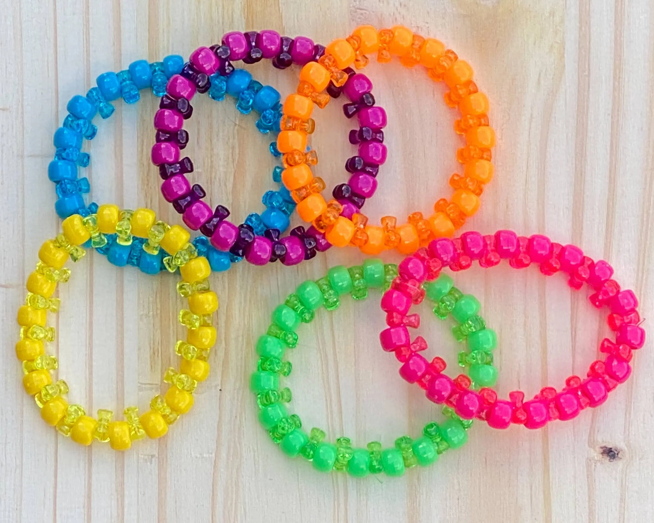 6  Sparkle Rainbow Kandi Bracelets, Perler Jewelry, Artkal, Party Favors