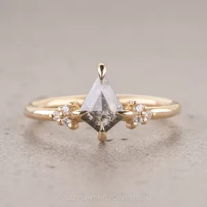.67 Carat Salt and Pepper Kite Diamond Engagement Ring, Quinn Setting, 14k Yellow Gold