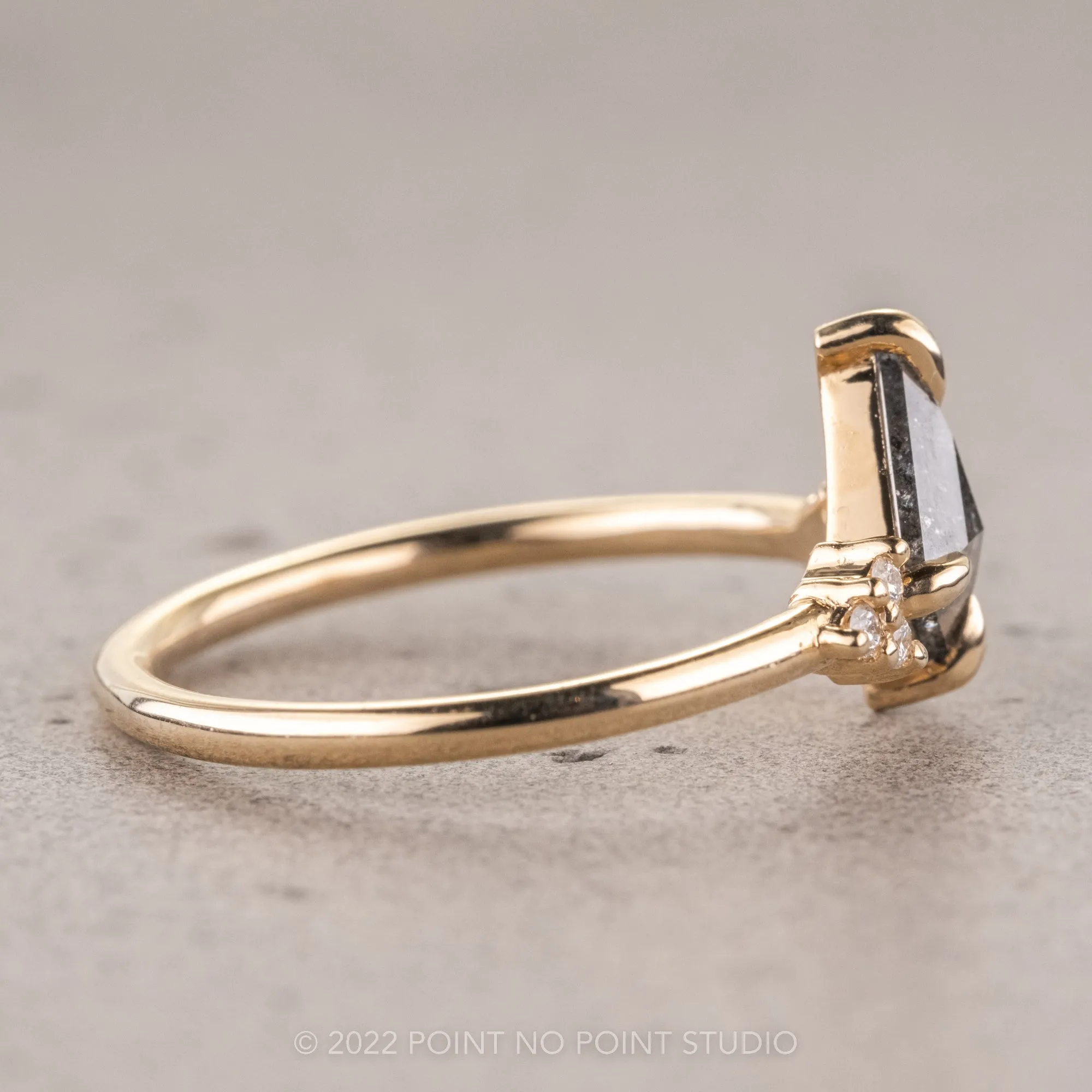 .67 Carat Salt and Pepper Kite Diamond Engagement Ring, Quinn Setting, 14k Yellow Gold