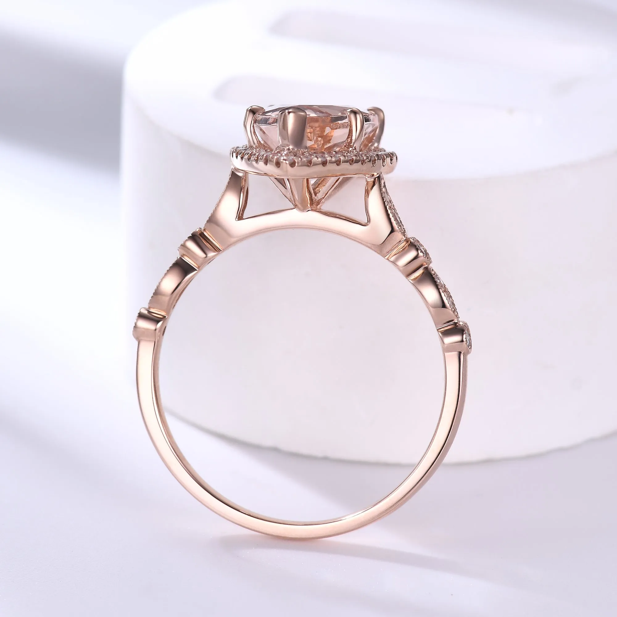 7x10mm Teardrop Morganite and Diamond Engagement Ring Petite Milgrain
