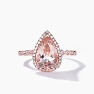 7x10mm Teardrop Morganite and Diamond Engagement Ring Petite Milgrain