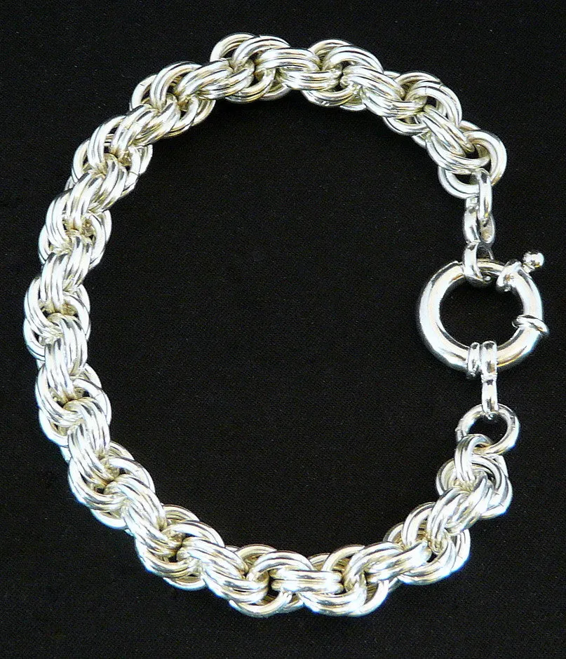 8.6mm Sterling Silver Double Spiral Bracelet with 16mm Sterling Spring Ring Clasp