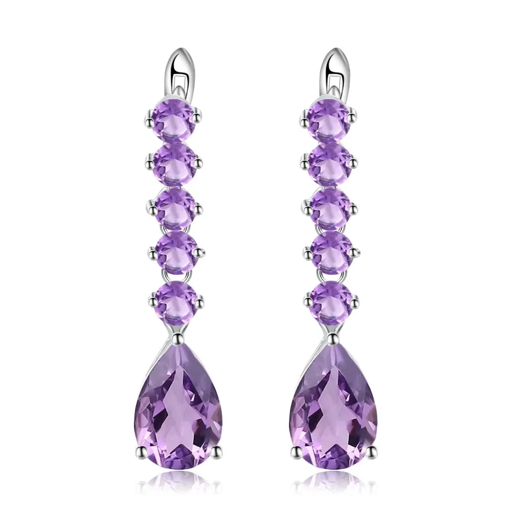 8.91Ct Natural Amethyst Vintage Long Drop Earrings – 925 Sterling Silver Gemstone Jewelry
