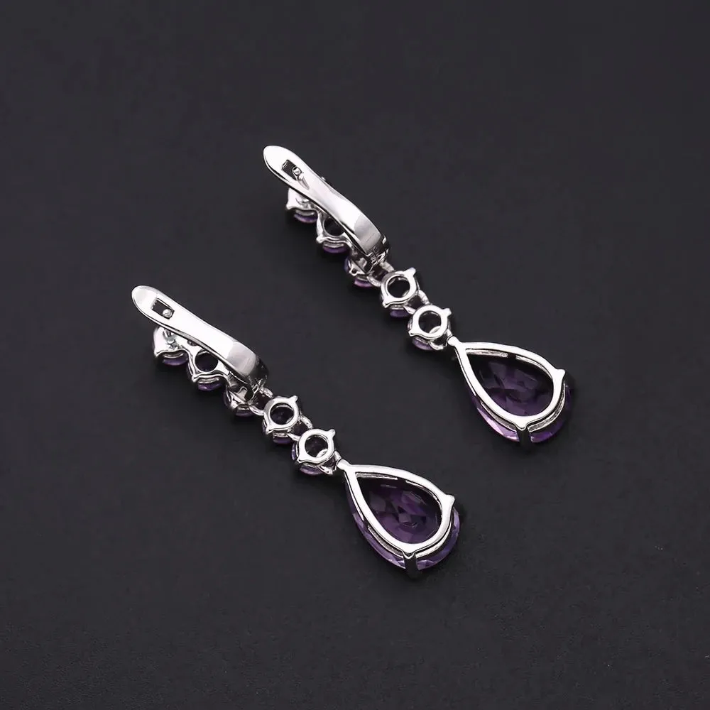 8.91Ct Natural Amethyst Vintage Long Drop Earrings – 925 Sterling Silver Gemstone Jewelry