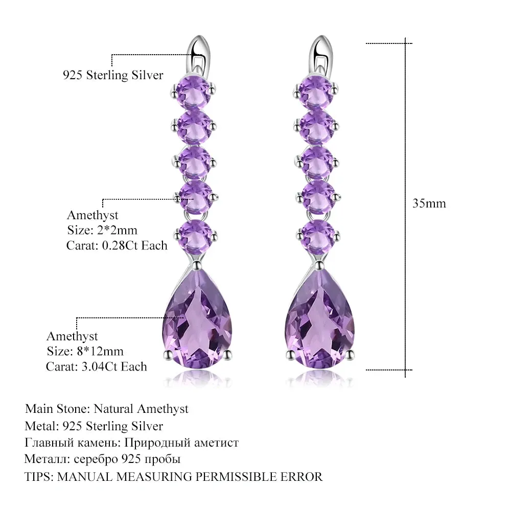 8.91Ct Natural Amethyst Vintage Long Drop Earrings – 925 Sterling Silver Gemstone Jewelry