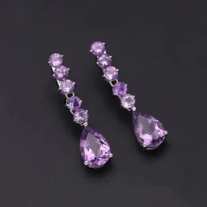 8.91Ct Natural Amethyst Vintage Long Drop Earrings – 925 Sterling Silver Gemstone Jewelry
