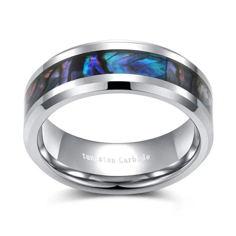 8mm Tungsten Wedding Band with Abalone Shell