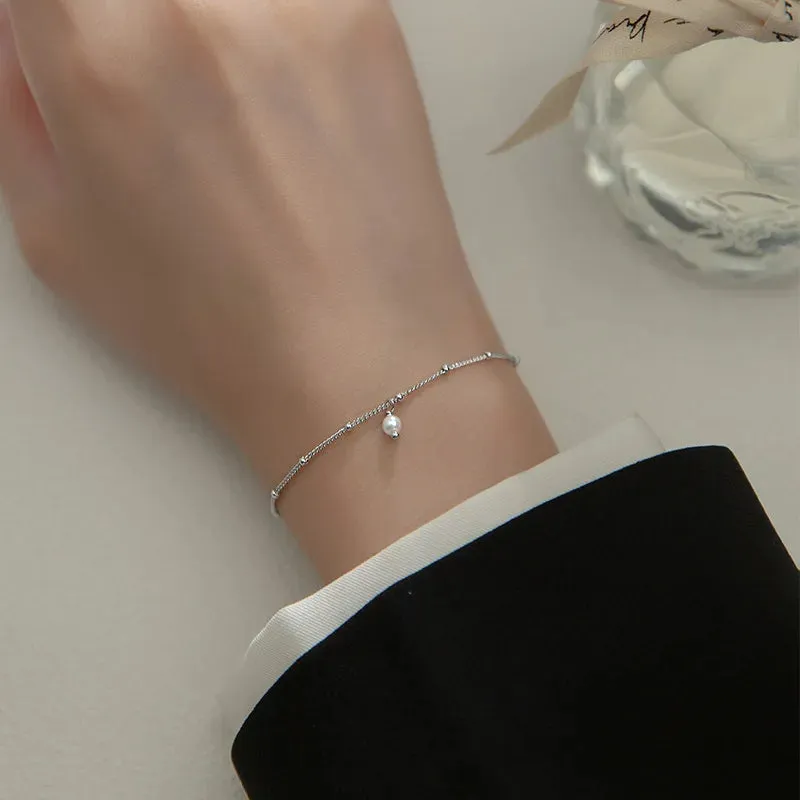 925 Silver & Golden Beads Pearl Bracelet