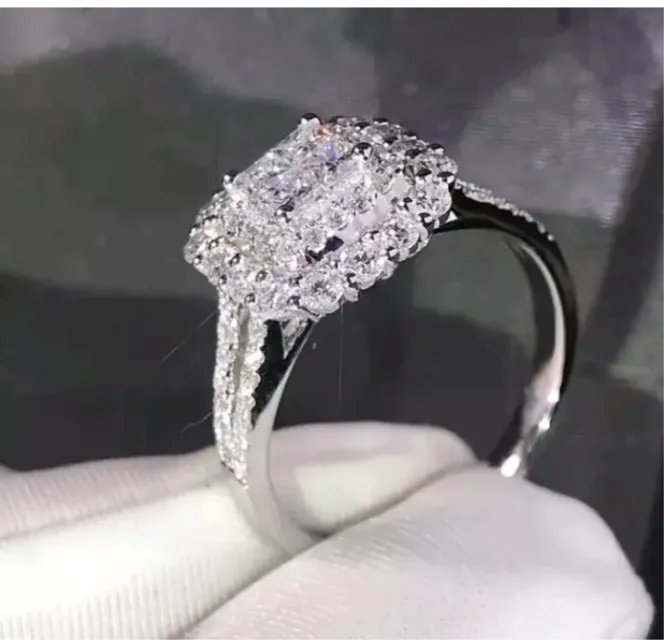 925 Silver Plated Wedding Ring Women Simulated White Sapphire Ring Size 6-8