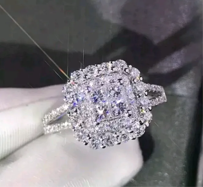 925 Silver Plated Wedding Ring Women Simulated White Sapphire Ring Size 6-8