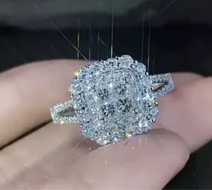 925 Silver Plated Wedding Ring Women Simulated White Sapphire Ring Size 6-8