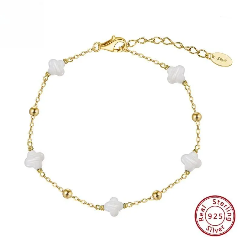 925 Sterling Silver Four-leaf Flower Chain Bracelets for Women