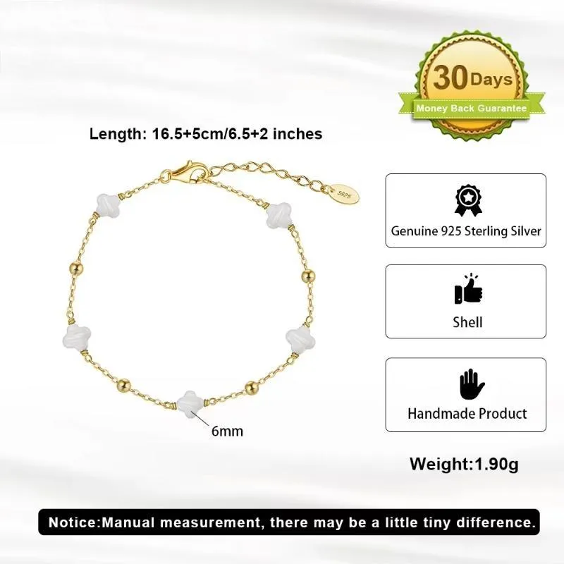 925 Sterling Silver Four-leaf Flower Chain Bracelets for Women