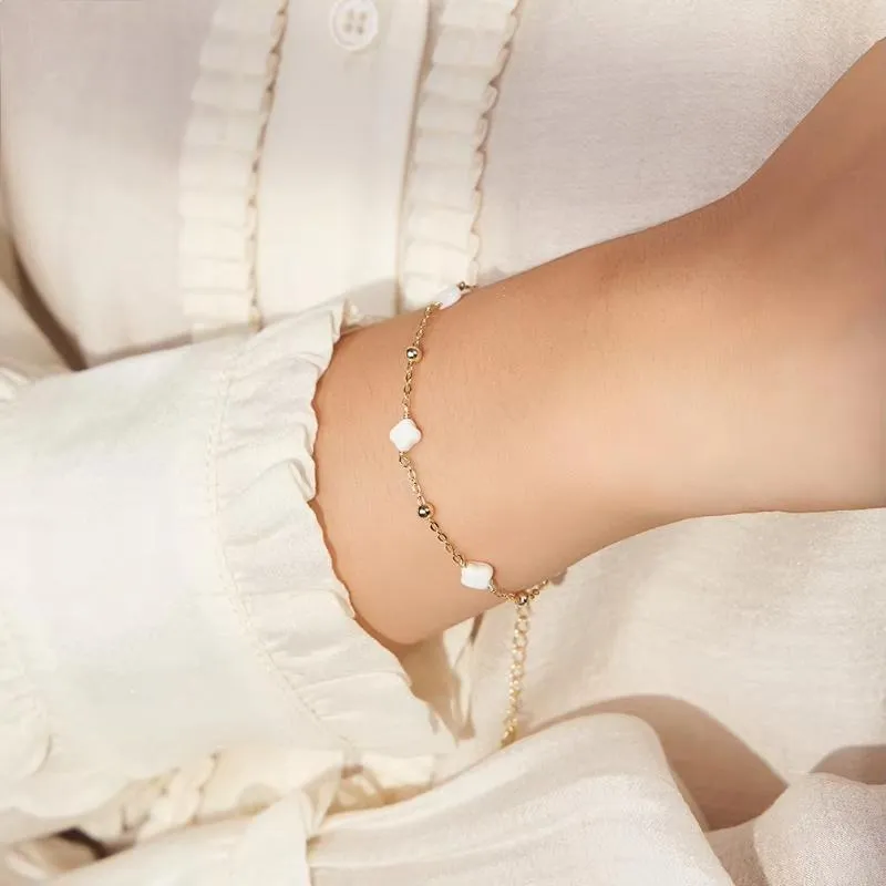 925 Sterling Silver Four-leaf Flower Chain Bracelets for Women