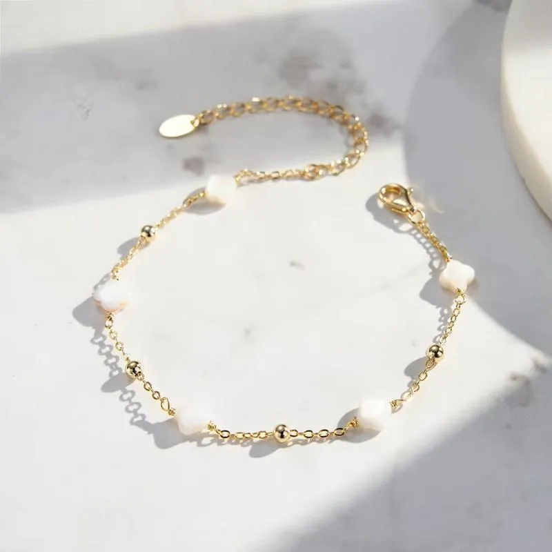 925 Sterling Silver Four-leaf Flower Chain Bracelets for Women