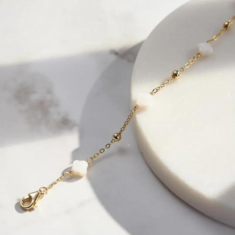 925 Sterling Silver Four-leaf Flower Chain Bracelets for Women