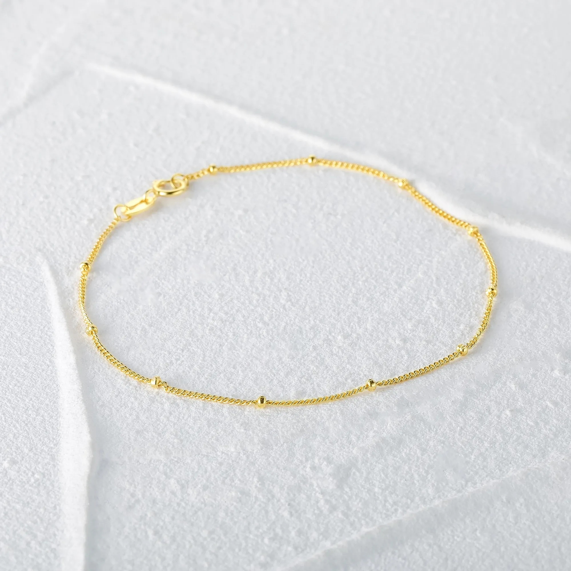 925 Sterling Silver Minimalist Small Beads Thin Chain Bracelets For Women