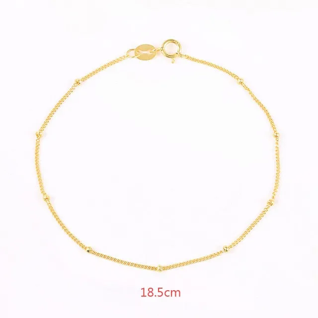 925 Sterling Silver Minimalist Small Beads Thin Chain Bracelets For Women