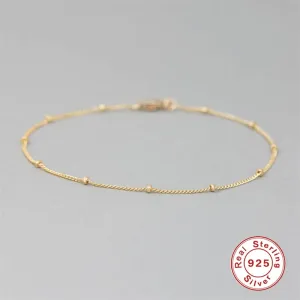 925 Sterling Silver Minimalist Small Beads Thin Chain Bracelets For Women