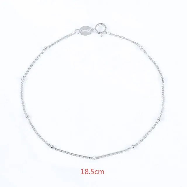925 Sterling Silver Minimalist Small Beads Thin Chain Bracelets For Women