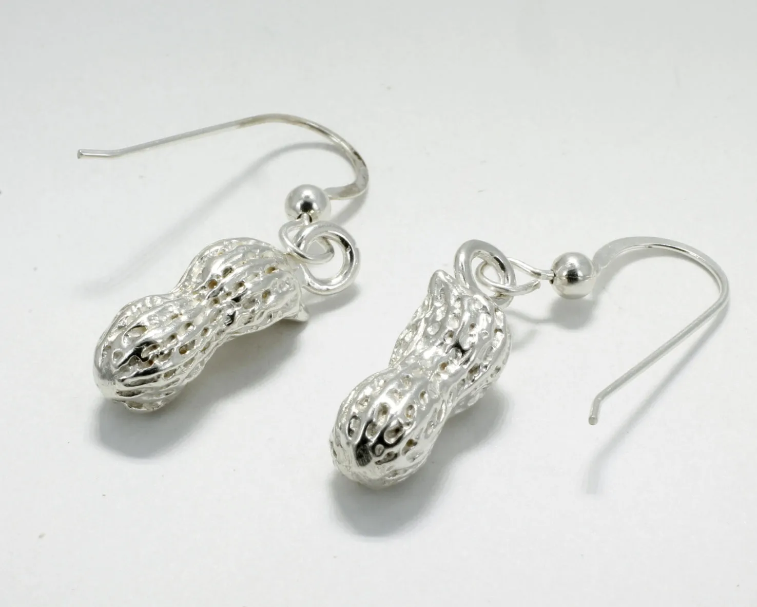 925 Sterling Silver Peanut Shell Dangle Earrings