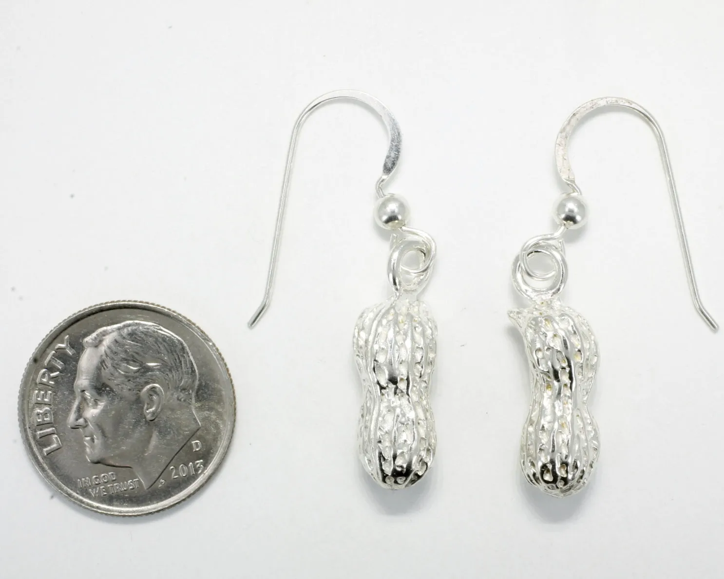 925 Sterling Silver Peanut Shell Dangle Earrings