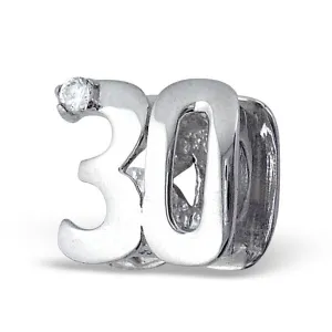 .925 Sterling Silver "Thirty (30)"  Charm Spacer Bead for Snake Chain Charm Bracelet