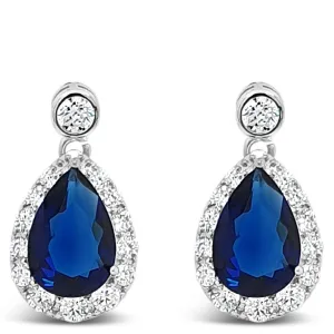 Absolute Silver Oval Blue Drop Earrings