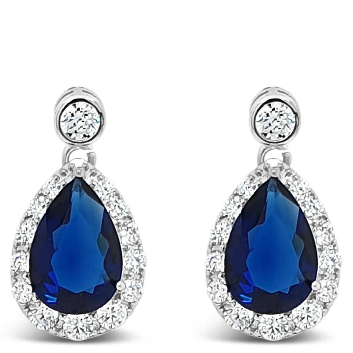 Absolute Silver Oval Blue Drop Earrings