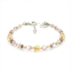 Adjustable "Riches" Brilliant Lights Glass Collection Strung Bracelet in Sterling Silver with 24K Gold-Lined Beads
