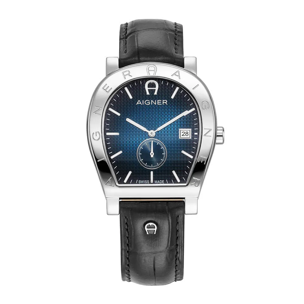 Aigner Daiano Gents Blue Dial Black Leather Strap Watch