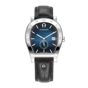 Aigner Daiano Gents Blue Dial Black Leather Strap Watch