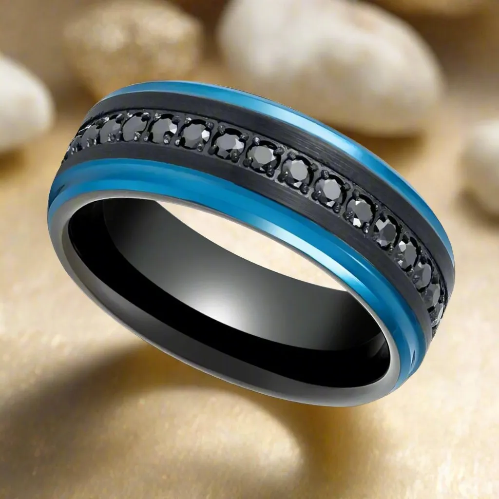 ALISO | Black Tungsten Ring with Blue Edges