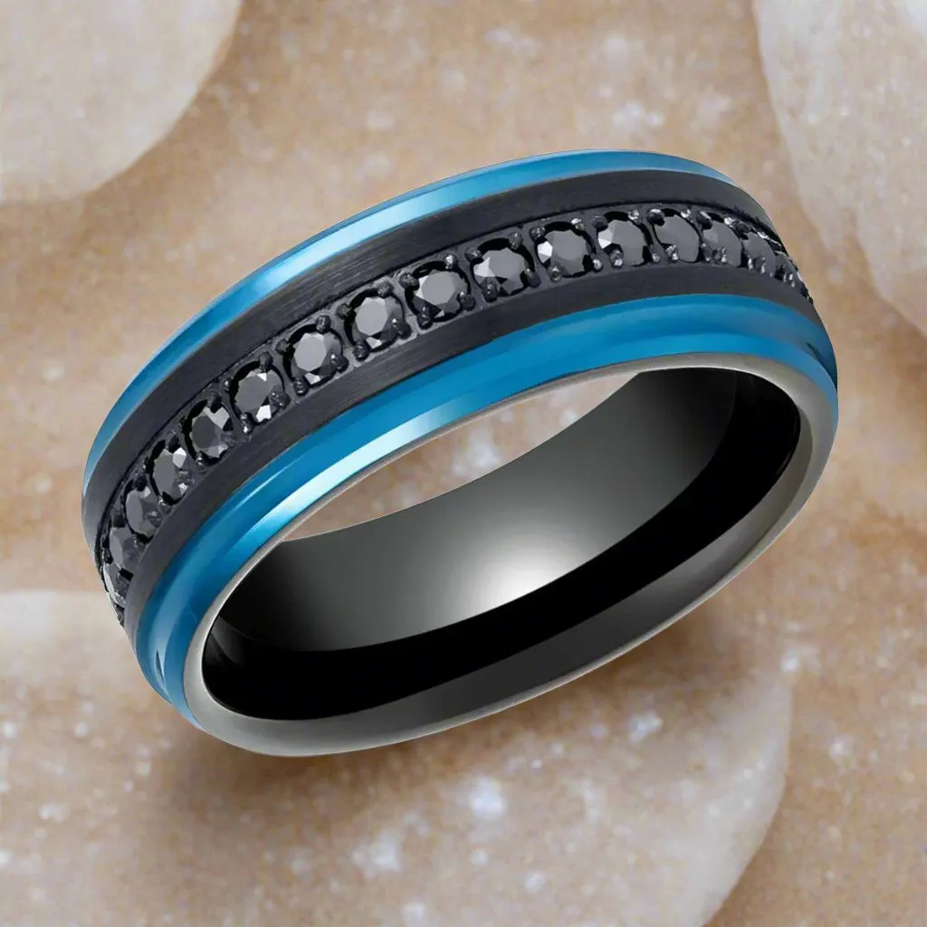 ALISO | Black Tungsten Ring with Blue Edges