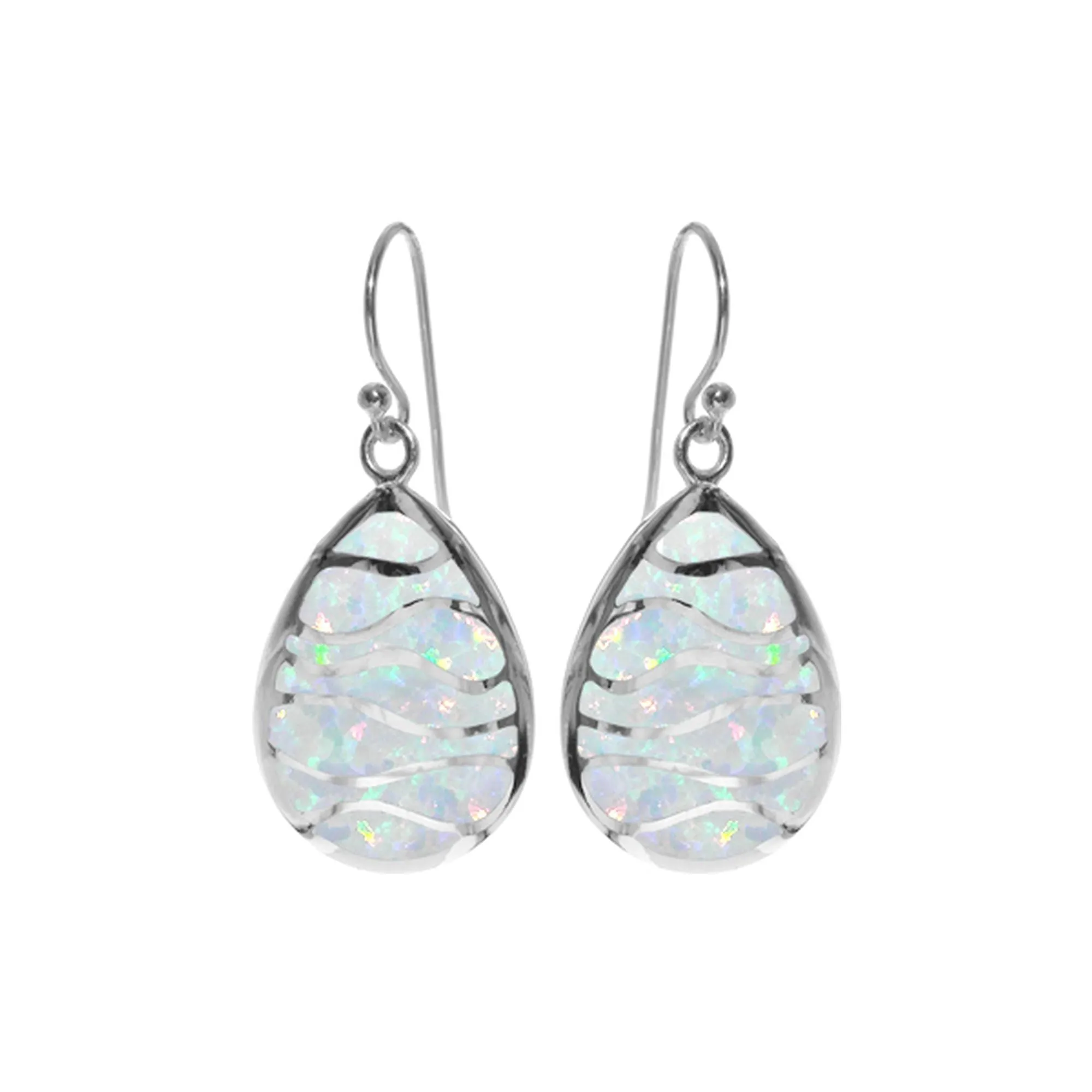 Ana white opalique teardrop wave effect earrings